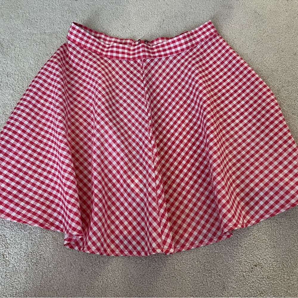 Urban Outfitters Red and White Pleated Skater Mini Skirt